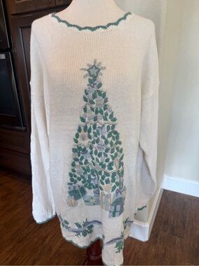 Vintage Gladys Bagley Work in Progress Embellished Christmas Tree Sweater Beaded